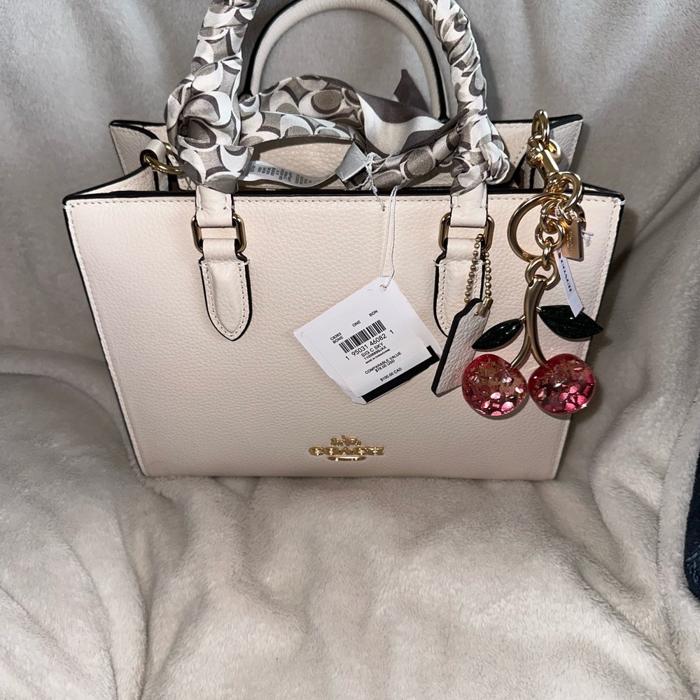 Coach Cream Handbag with Cherry Charm